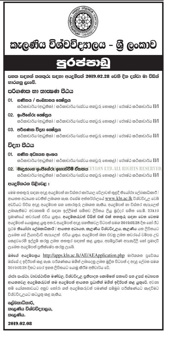 Lecturer, Senior Lecturer - University of Kelaniya